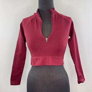 TALA Aster Portugal Burgundy Crop Top Stretch 1/4 Zip Raglan Sleeve M Medium